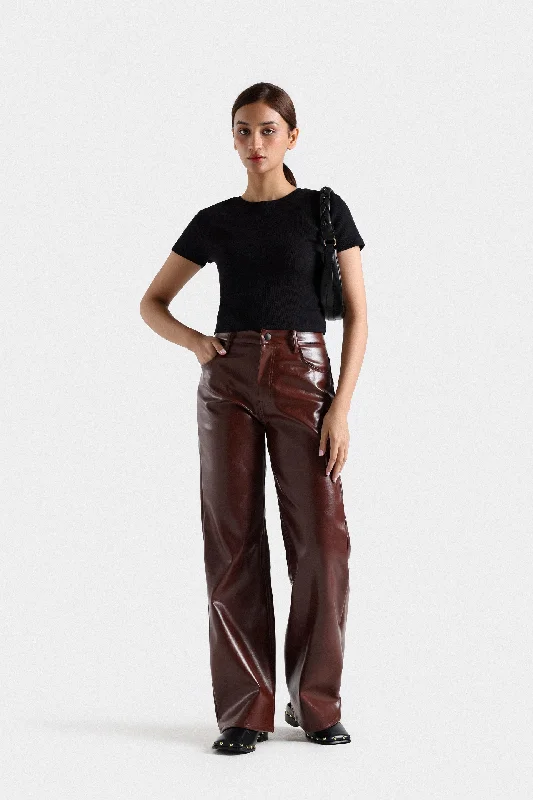 Faux Leather Wide Leg Pants Casual Lounge Pants