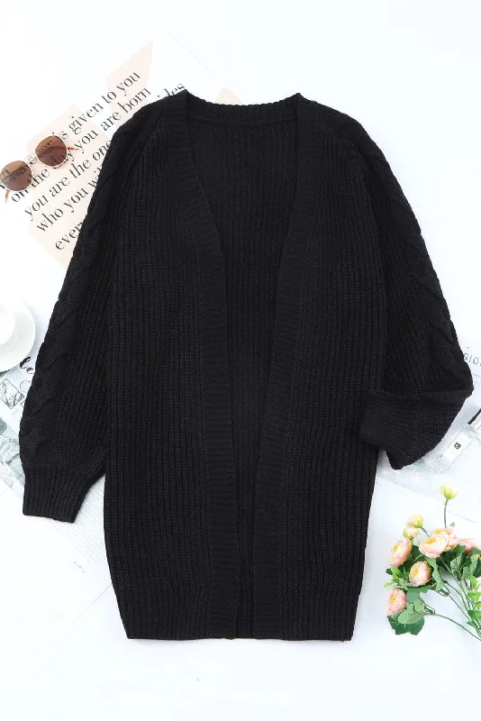 Long Sleeve Cable Knit Open Front Cardigan Collared Crew Neck Turtle Neck