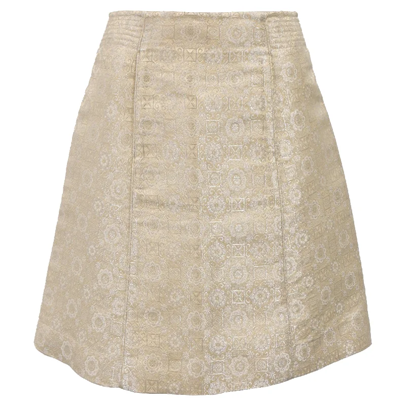 Chloé Printed Mini High-Waisted A-Line Skirt in Nude Polyester modal blend skirt