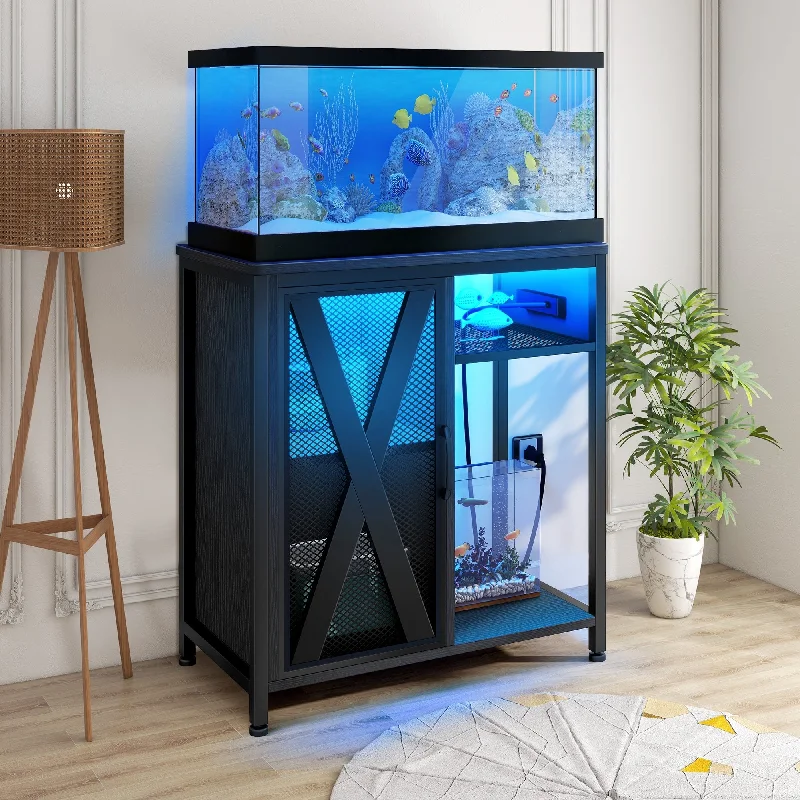 Moasis Aquarium Stand with Power Outlets and 7 Color RGB Light,Fish Tank Stand with Storage Cabinet cozy tank top