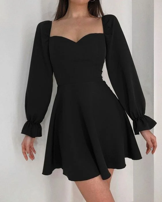 Black Long Sleeves Short Homecoming Dress Party Dress  c2505 Tunics Velvet soft