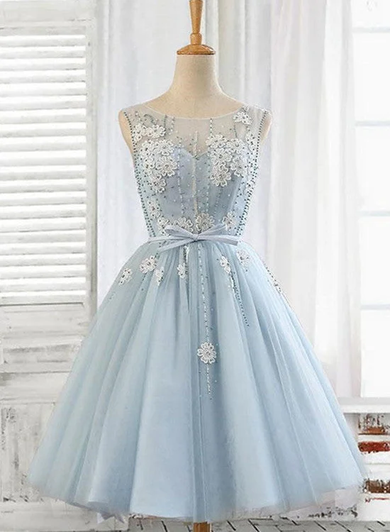 Light Blue Round Neckline Short Party Dress , Homecoming Dresses Tunics Recommended stylist