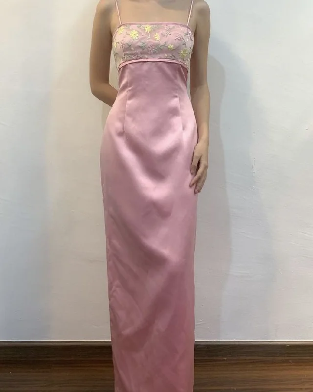 Pink Spaghetti Straps Sheath Satin Long Party Dress Lovely Birthday Dress, DP4904 Tunics Seasonal trendy Pink Spaghetti Straps Sheath Satin Long Party Dress Lovely Birthday Dress, DP4904 Tunics Seasonal trendy