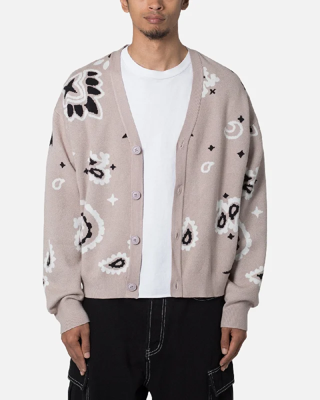 MNML Paisley Cardigan Sweater Taupe Fleece Cardigan Nylon Polyester