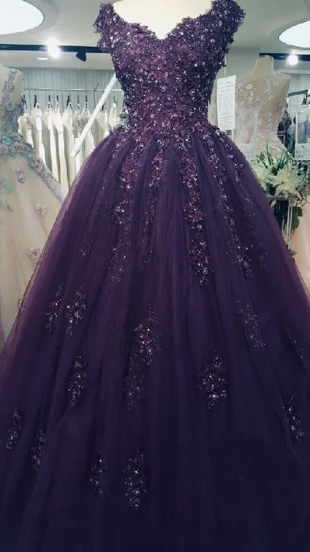 Purple Long New Style Party Dress, A-line Tulle Formal Dress C1443 Tunics Vintage classic Purple Long New Style Party Dress, A-line Tulle Formal Dress C1443 Tunics Vintage classic