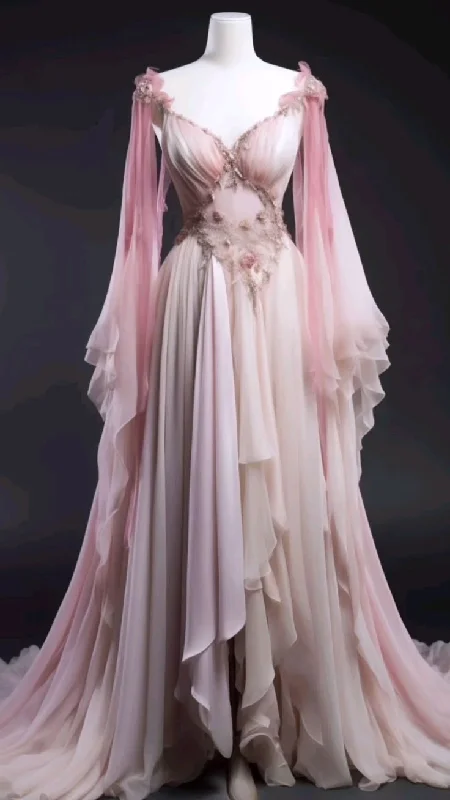 Fairy Pink V Neck A-Line Chiffon Beading Long Party Dress Evening Gown, DP4931 Tunics Mesh breathable Fairy Pink V Neck A-Line Chiffon Beading Long Party Dress Evening Gown, DP4931 Tunics Mesh breathable