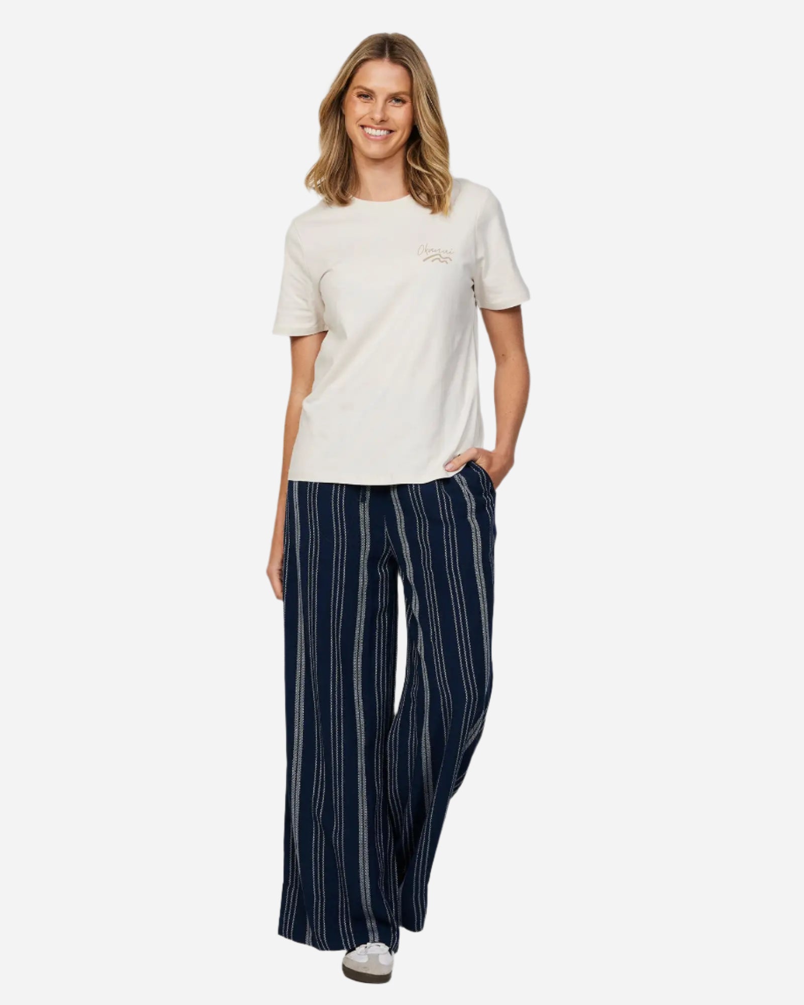 Womens - Pant - Sunset Beach Pant - Navy Stripe Trendy Velvet Pants