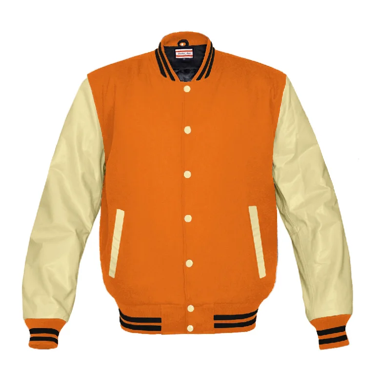 Original American Varsity Cream Leather Sleeve Letterman College Baseball Women Wool Jackets #CRSL-BSTR-CB Welt Pockets Slit Pockets Flap Pockets Original American Varsity Cream Leather Sleeve Letterman College Baseball Women Wool Jackets #CRSL-BSTR-CB Welt Pockets Slit Pockets Flap Pockets