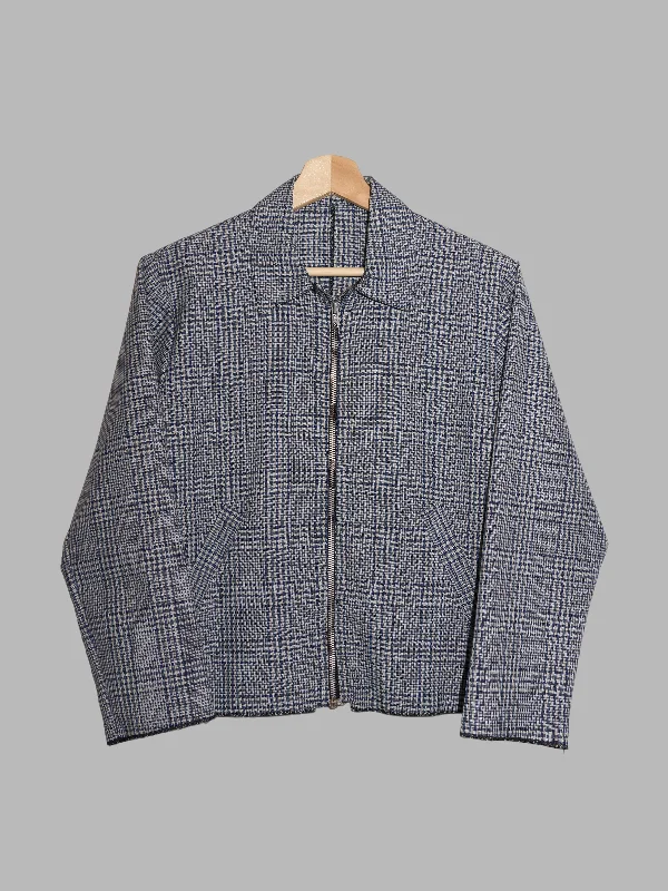 Jean Colonna spring 1994 blue grey plaid wool zip jacket - size M Tailored Jacket Straight Jacket A-Line Jacket Jean Colonna spring 1994 blue grey plaid wool zip jacket - size M Tailored Jacket Straight Jacket A-Line Jacket