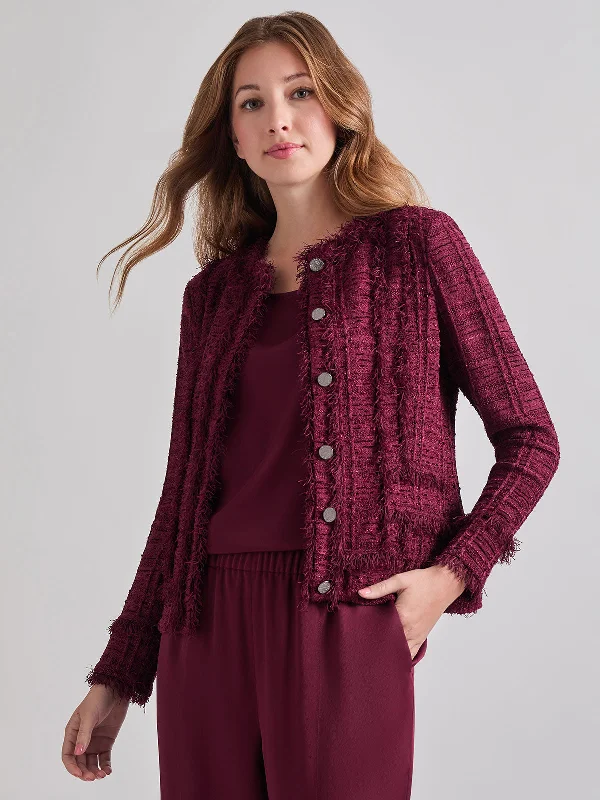 Textured Fringe Accent Knit Jacket Chenille Jacket Brocade Jacket Lace Jacket