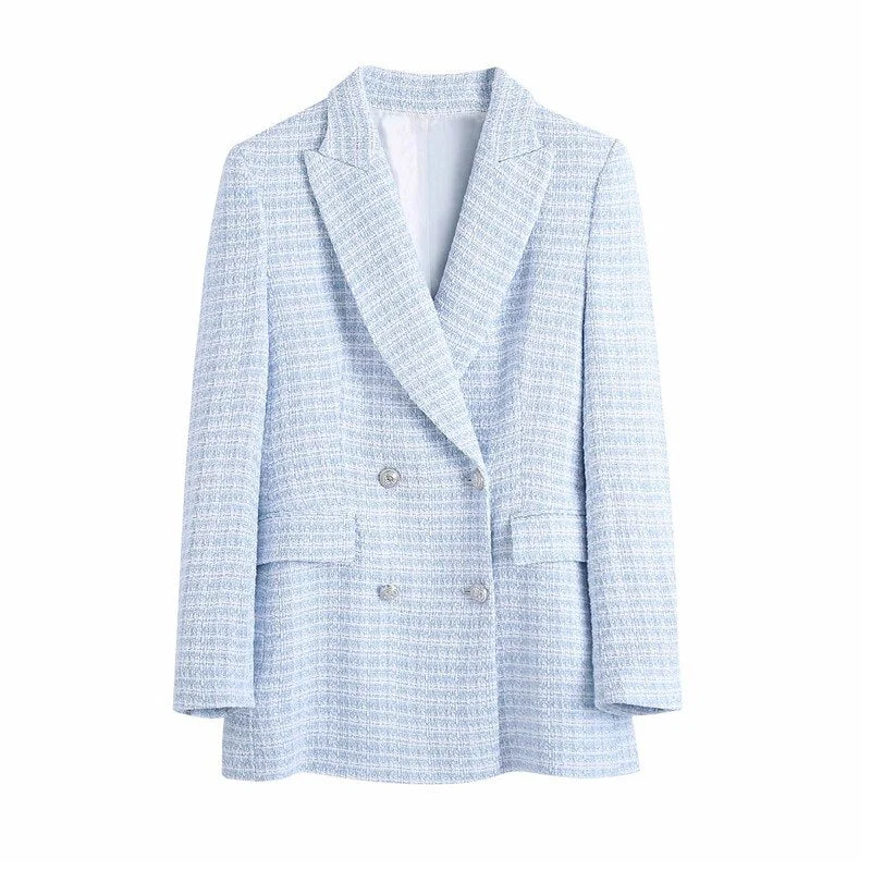 Evfer Spring Autumn Stylish Girl Double Breasted Za Blue Slim Long Blazers Women Casual Long Sleeve Texture Plaid Jacket Outwear Lace Jacket Ribbed Jacket Sequined Jacket Evfer Spring Autumn Stylish Girl Double Breasted Za Blue Slim Long Blazers Women Casual Long Sleeve Texture Plaid Jacket Outwear Lace Jacket Ribbed Jacket Sequined Jacket