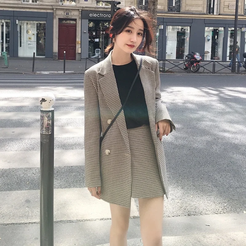 Women Plaid Skirt Suits Double Breasted Jacket Blazer & High Waist Mini Skirt Casual Female 2 Pieces Set Lace Jacket Ribbed Jacket Sequined Jacket Women Plaid Skirt Suits Double Breasted Jacket Blazer & High Waist Mini Skirt Casual Female 2 Pieces Set Lace Jacket Ribbed Jacket Sequined Jacket