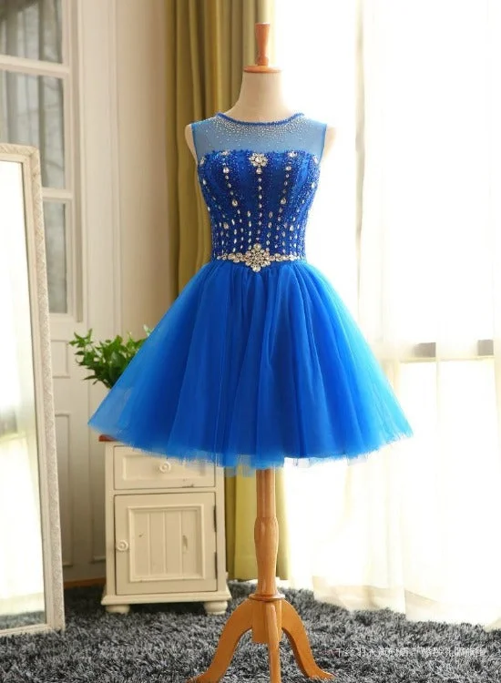 Blue Beaded Tulle Short Cute Homecoming Dress, Blue Short Party Dress Prom Dress Tunics Prom sequined Blue Beaded Tulle Short Cute Homecoming Dress, Blue Short Party Dress Prom Dress Tunics Prom sequined