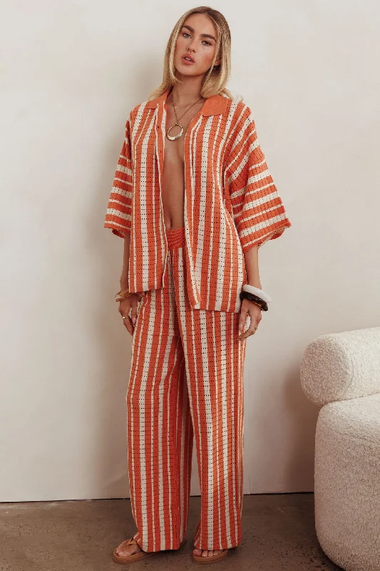Influence Knit Straight Leg Pants Orange Elegant Dress Pants