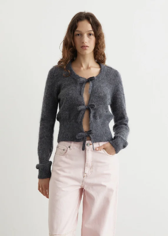Light Mohair Tie String Cardigan Open Front Closed Front Wrap Front