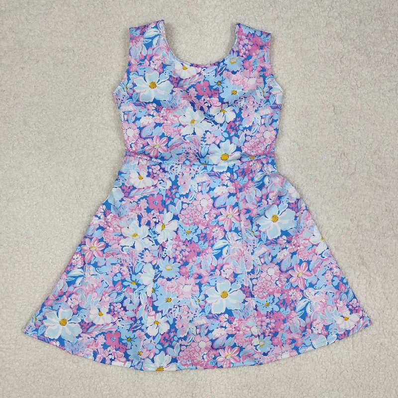 RTS NO MOQ ETA 5/7days Arrived GSD1845 Flower blue sleeveless yoga pants skirt dress Casual Plaid Pants RTS NO MOQ ETA 5/7days Arrived GSD1845 Flower blue sleeveless yoga pants skirt dress Casual Plaid Pants