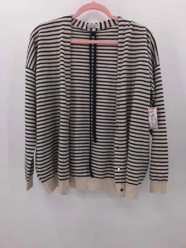 Pre-Owned Brunello Cucinelli Ivory Size Large Stripe Cardigan Sweater Solid Print Embellished