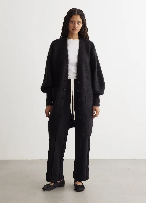 V-Neck Mohair Cardigan Front Pockets Side Pockets Patch Pockets