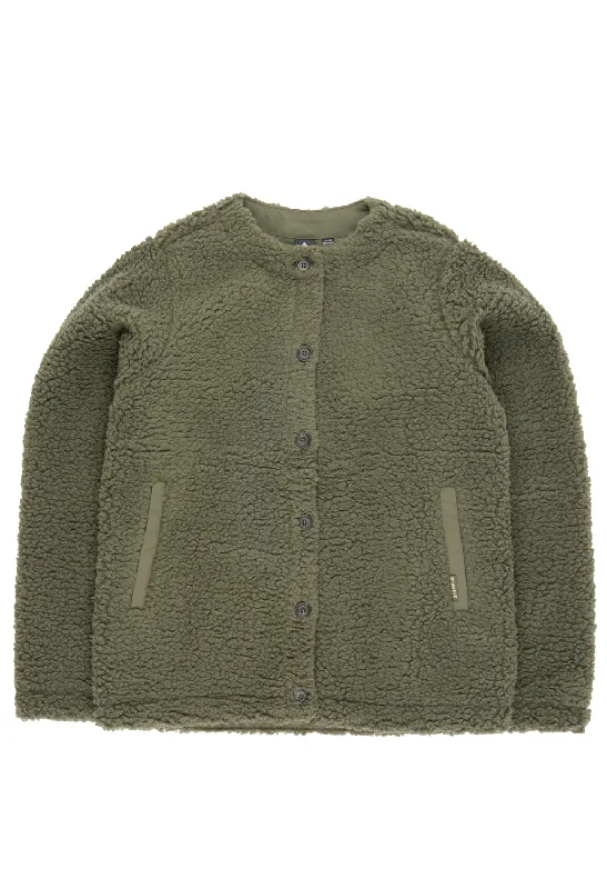 Montbell Women's Climaplus Shearling Cardigan - Khaki Notch Collar Peter Pan Collar Cowl Neck