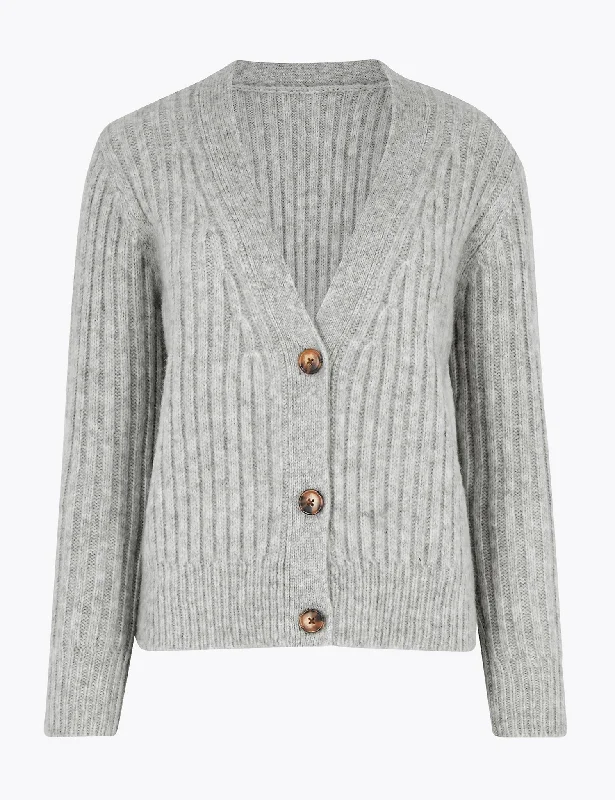 Textured V-Neck Relaxed Cardigan Solid Color Striped Floral Print