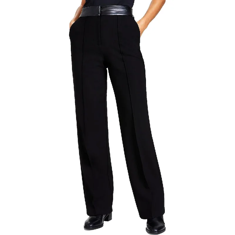 Calvin Klein Womens High Rise Pintuck Straight Leg Pants Classic Cropped Pants