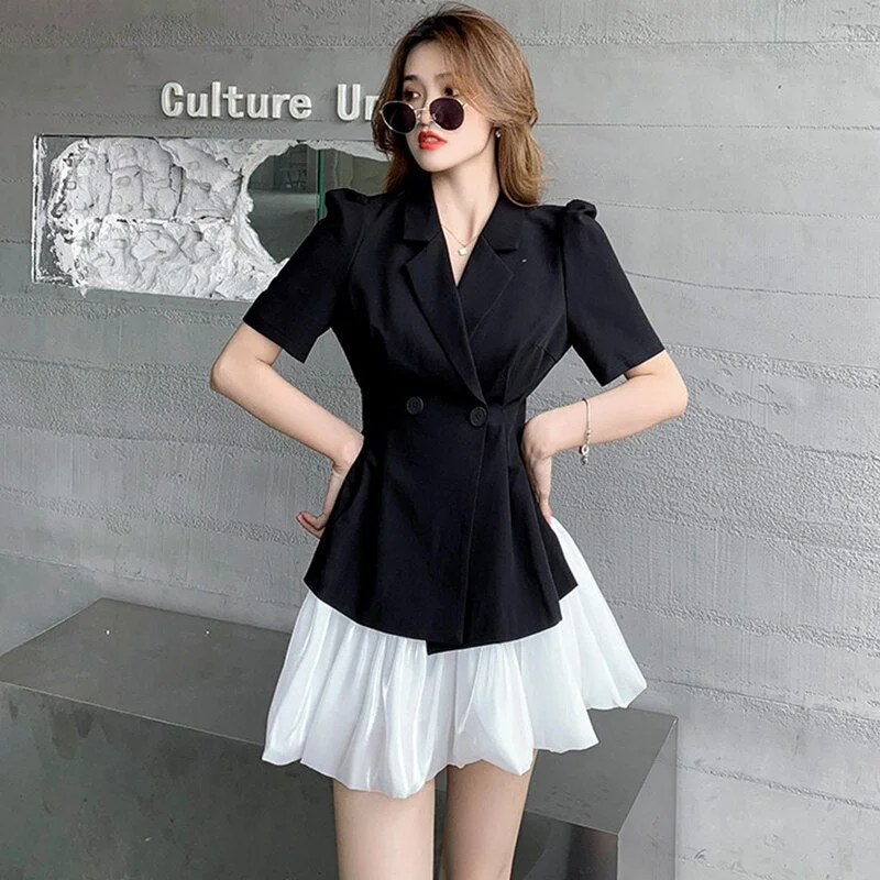 Women Summer Korean Vintage Short Sleeve Double Breasted Folds Jacket Coat Blazer Casual White Mini Skirt 2 Pieces Set Belted Jacket Elasticated Jacket Padded Jacket Women Summer Korean Vintage Short Sleeve Double Breasted Folds Jacket Coat Blazer Casual White Mini Skirt 2 Pieces Set Belted Jacket Elasticated Jacket Padded Jacket