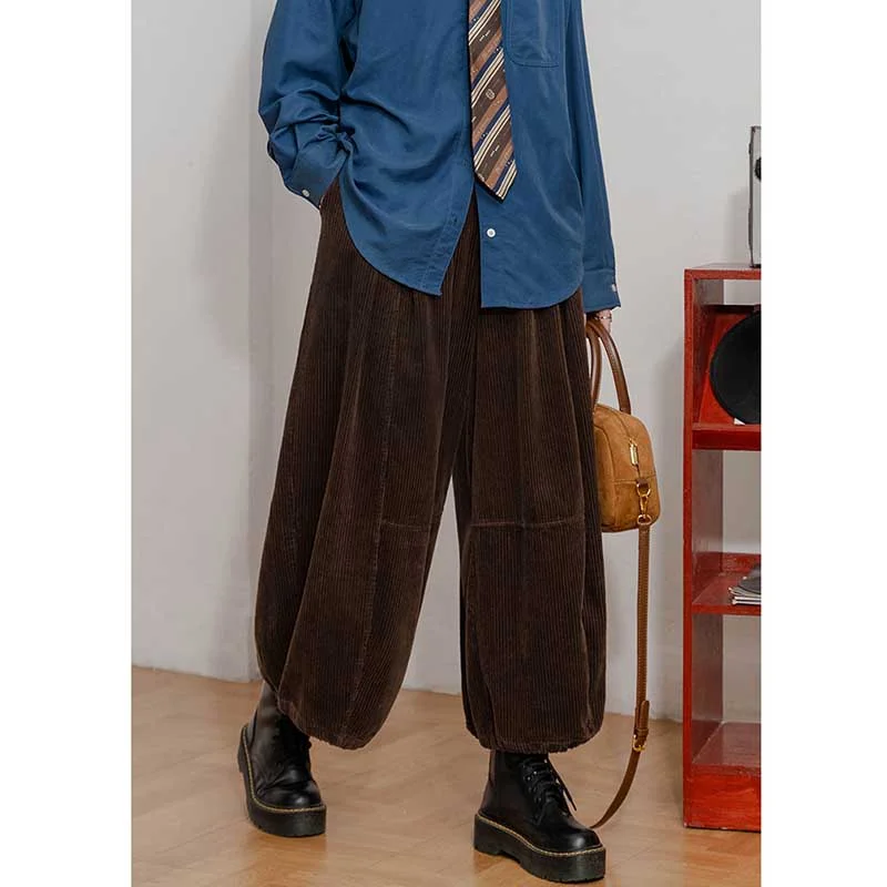 Vintage Corduroy High Waist Wide Leg Pants Trendy Wide-Legged Trousers