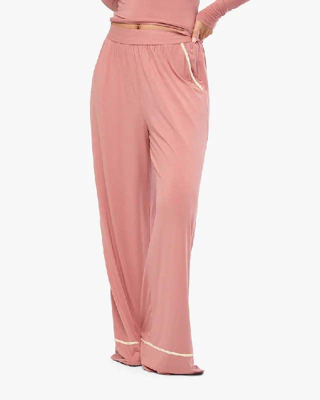 Piped Wide Leg Pant Chic Wool Trousers