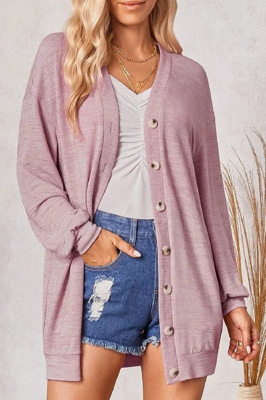 Buttoned V-Neck Long Sleeve Cardigans Real Fur Shearling Chenille