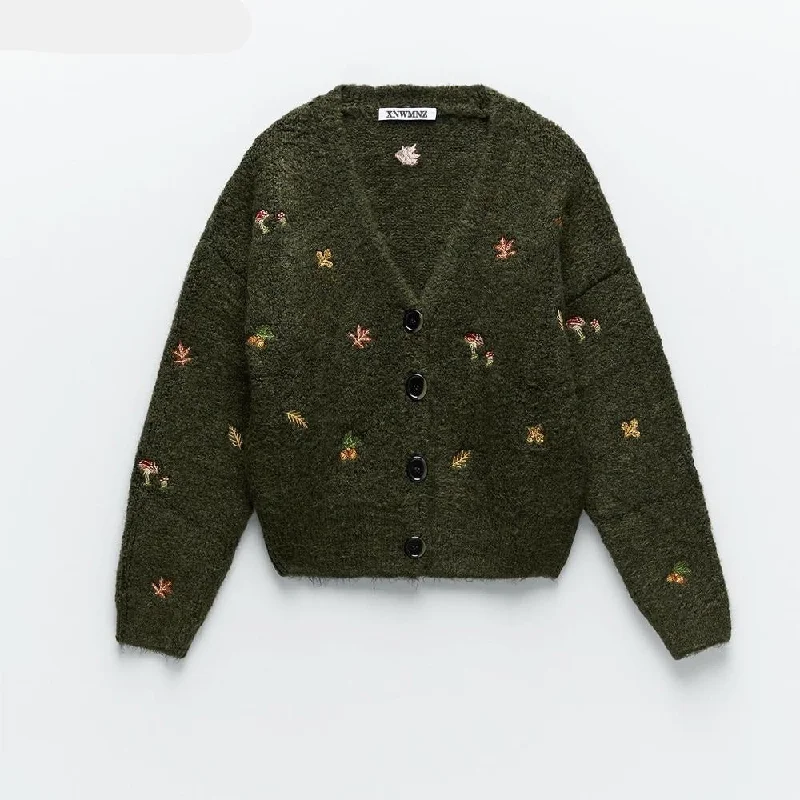 Woodland Forest Knit Cardigan with Embroidered Woodland Vibes Satin Fabric Silk Fabric Chiffon Fabric Woodland Forest Knit Cardigan with Embroidered Woodland Vibes Satin Fabric Silk Fabric Chiffon Fabric