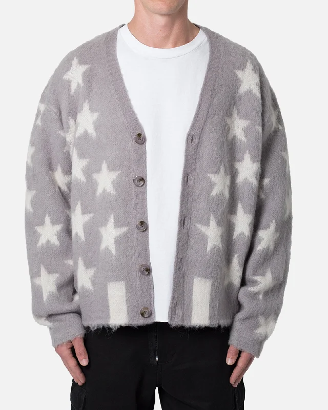 MNML Mohair Cardigan Sweater Grey Zippered Buttoned Snapped