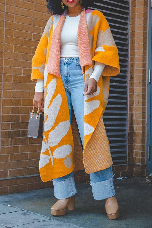 Stylish Color Block Side Split Cardigan Fleece Cardigan Nylon Polyester