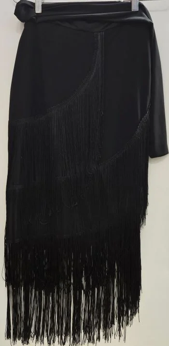 Aiko -- Women's Fringe Ballroom Wrap Skirt asymmetrical skirt cut