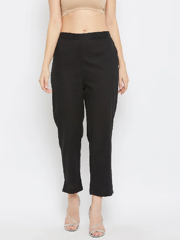 Women Black Regular Fit Solid Pants Classic Flared Pants