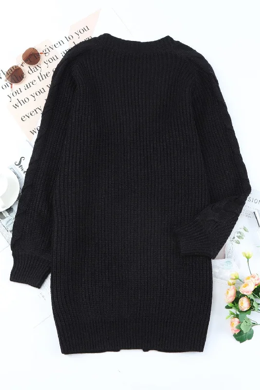 Black Long Knit Cardigan Striped Floral Plaid