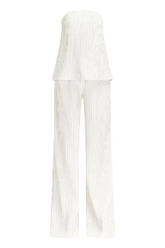 WHITE LAYLA STRAPLESS TOP AND PANTS SET Trendy Printed Pants