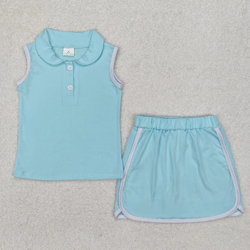 RTS NO MOQ ETA 5/7days Arrived GSD1973 solid blue green collar sleeveless pants skirt set Casual Lounge Pants RTS NO MOQ ETA 5/7days Arrived GSD1973 solid blue green collar sleeveless pants skirt set Casual Lounge Pants