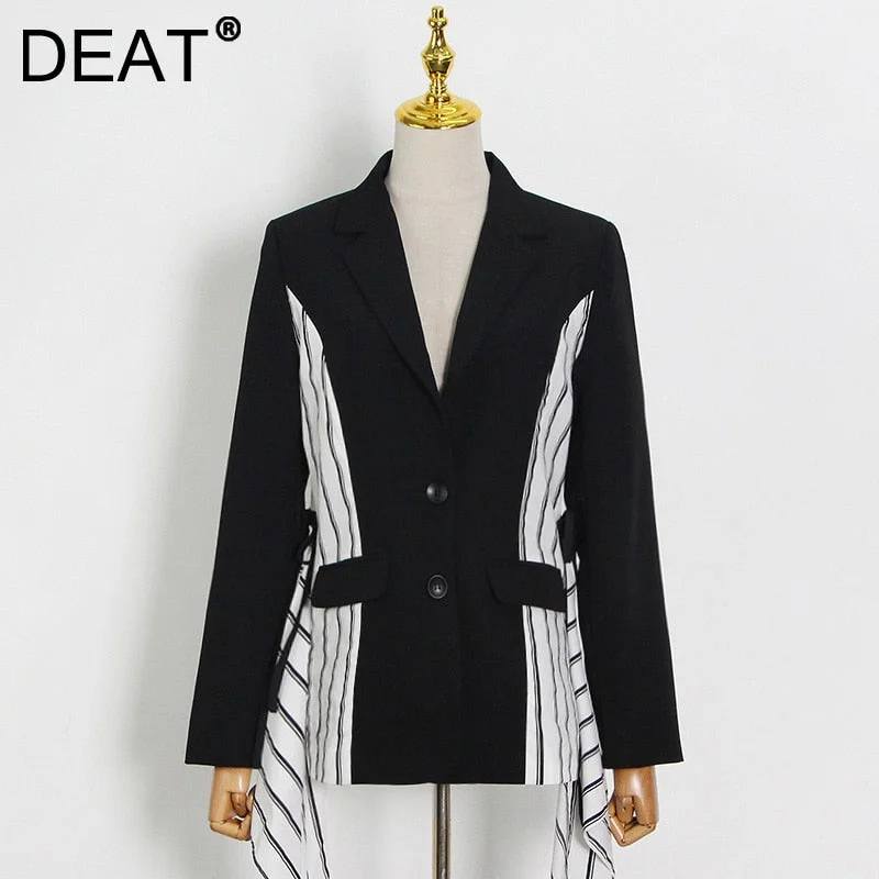 DEAT Woman Blazer Striped Patchwork Single Breasted Notched Long Sleeve Pockets Casual Style Jacket 2022 Autumn 15XM492 One-Shoulder Jacket Off-the-Shoulder Jacket Asymmetrical Jacket DEAT Woman Blazer Striped Patchwork Single Breasted Notched Long Sleeve Pockets Casual Style Jacket 2022 Autumn 15XM492 One-Shoulder Jacket Off-the-Shoulder Jacket Asymmetrical Jacket