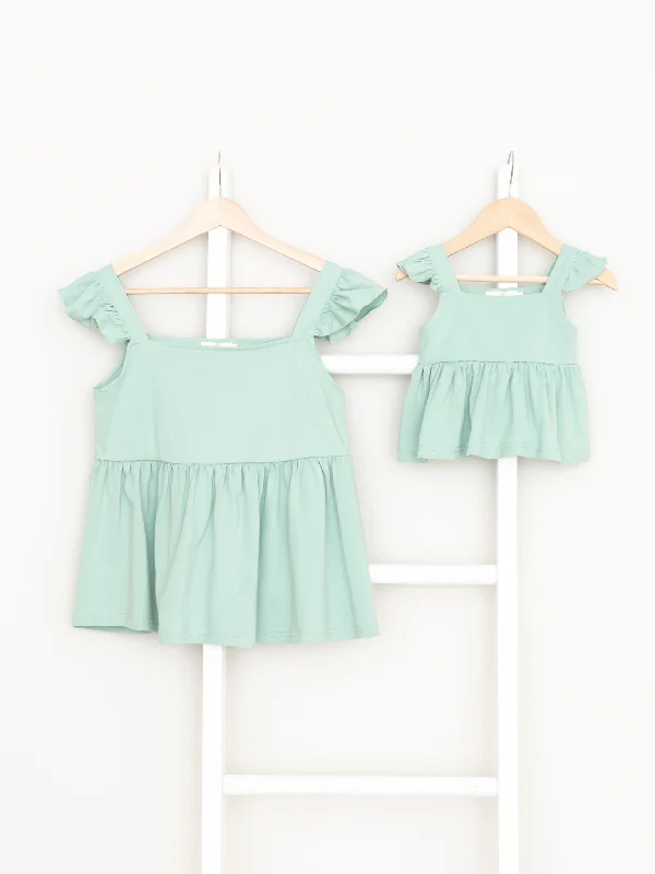 Mom & Me Jade Green Ruffle Tank long tank top