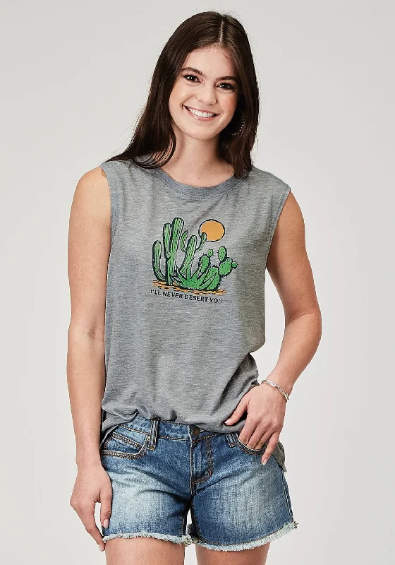 Roper Womens Never Desert You Cactus Grey Poly/Cotton S/L Tank Top spandex blend tank