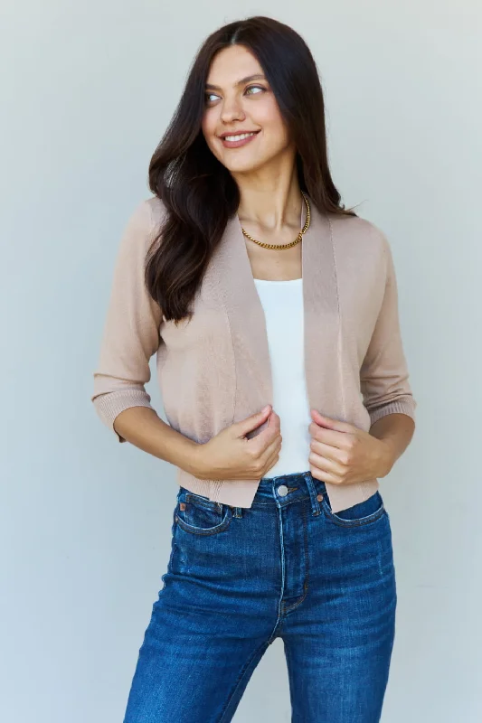 Doublju My Favorite Full Size 3/4 Sleeve Cropped Cardigan in Khaki Chenille Fabric Brocade Fabric Lace Fabric Doublju My Favorite Full Size 3/4 Sleeve Cropped Cardigan in Khaki Chenille Fabric Brocade Fabric Lace Fabric