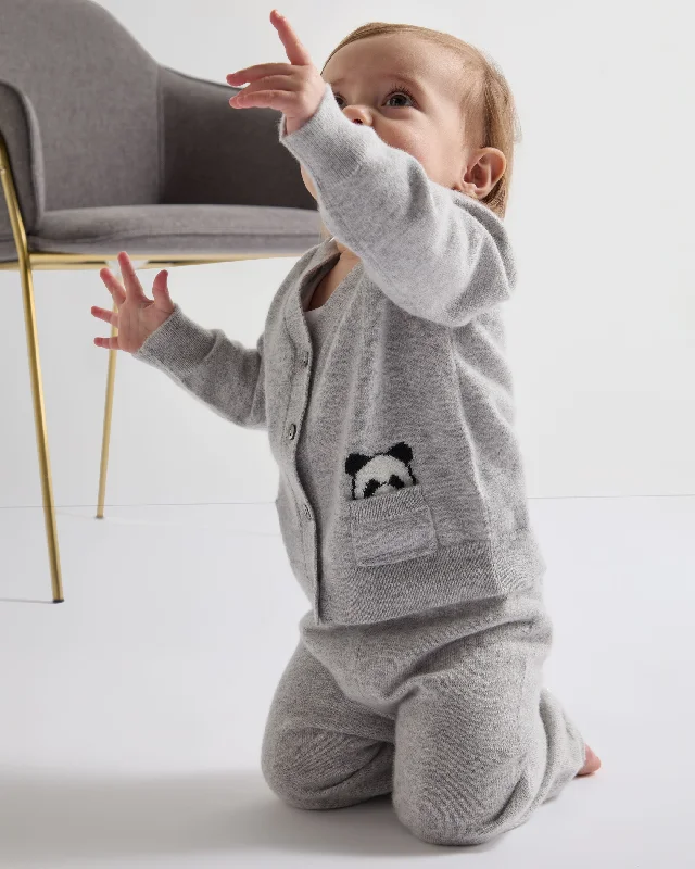 Panda Pocket Cashmere Cardigan Fumo Grey Tailored Straight A-Line