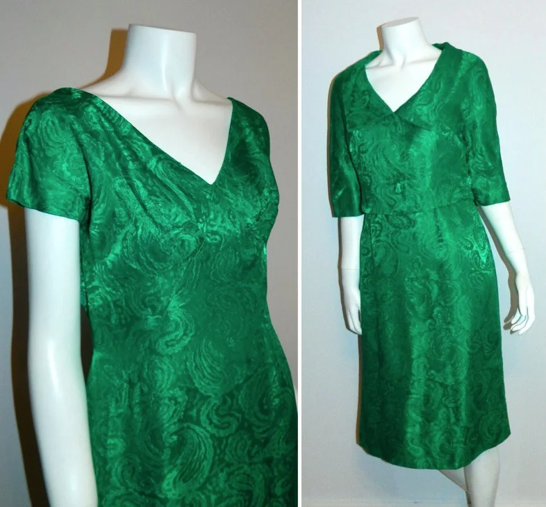 vintage 1950s emerald green wiggle dress Lee Claire Brocade suit bolero jacket M - L Fleece Jacket Down Jacket Feather Jacket vintage 1950s emerald green wiggle dress Lee Claire Brocade suit bolero jacket M - L Fleece Jacket Down Jacket Feather Jacket
