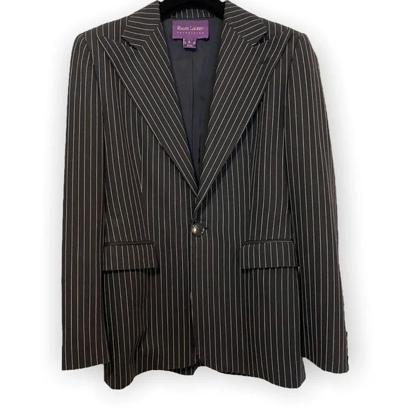 Ralph Lauren Purple Label Collection Women's Black Pinstripe Jacket |Size 6| Chenille Jacket Brocade Jacket Lace Jacket Ralph Lauren Purple Label Collection Women's Black Pinstripe Jacket |Size 6| Chenille Jacket Brocade Jacket Lace Jacket
