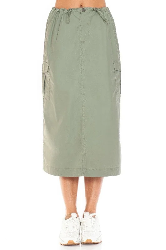 High-Waisted Drawstring Cargo Midi Skirt for Women linen skirt natural