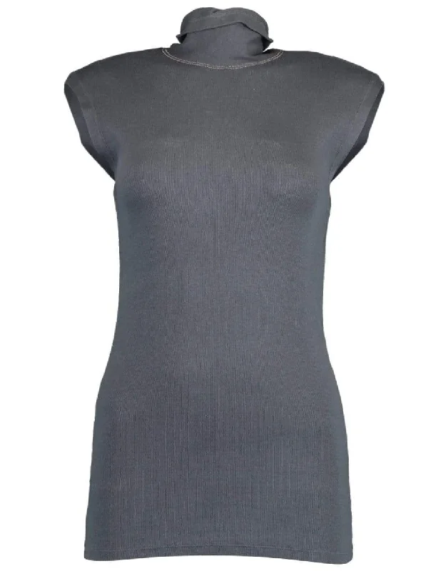 Sleeveless Ribbed Mock Neck Tank with Monili lightweight tank top
