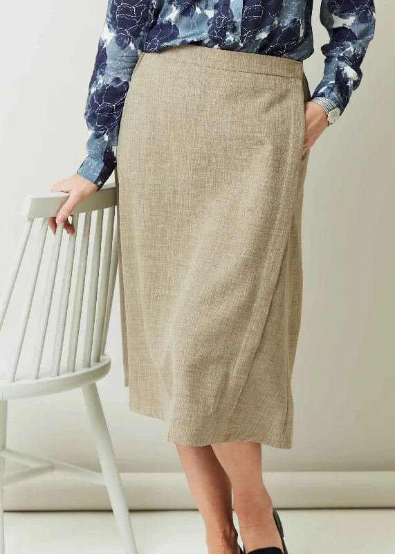 Delia Below Knee A-Line Linen Look VELCRO® Brand Fastening Wrap Skirt pleated skirt texture