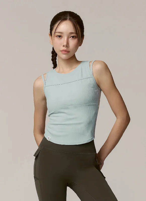 Soft Ribbed Layered Tank Top sage tank top