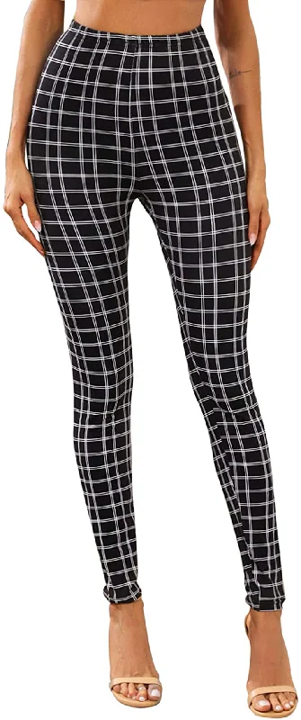SOLY HUX Women's Pocket Side Elastic High Waist Elegant Trousers Skinny Pants Trendy Printed Leggings
