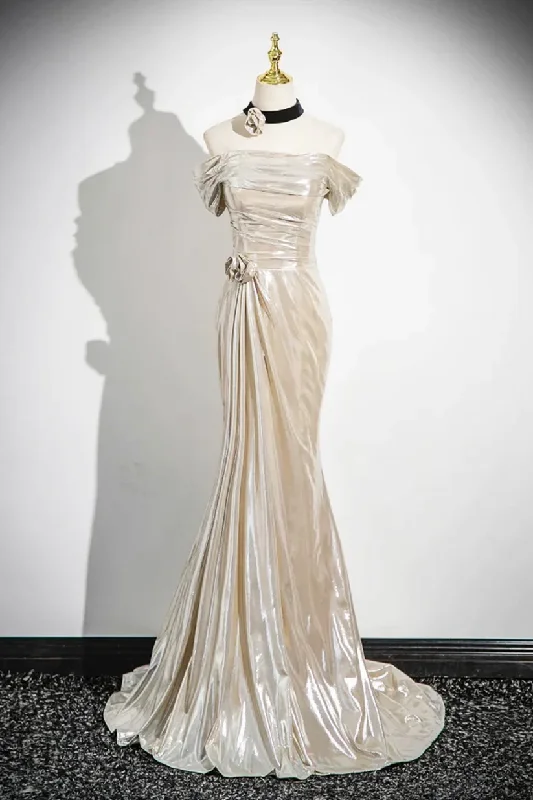 Champagne Off The Shoulder Satin Party Dress, Elegant Mermaid Evening Dress cc2647 Tunics Review highly Champagne Off The Shoulder Satin Party Dress, Elegant Mermaid Evening Dress cc2647 Tunics Review highly